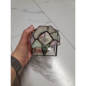 white and clear floral stained glass candle holder accent